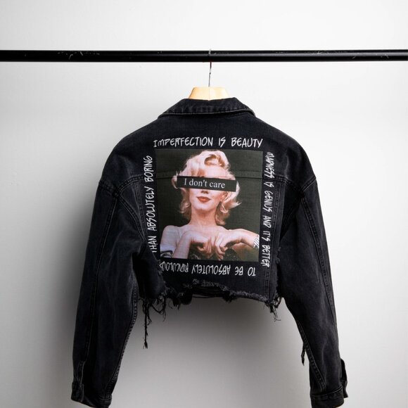 I DON'T CARE Crop Denim Jacket - Picture 7 of 10